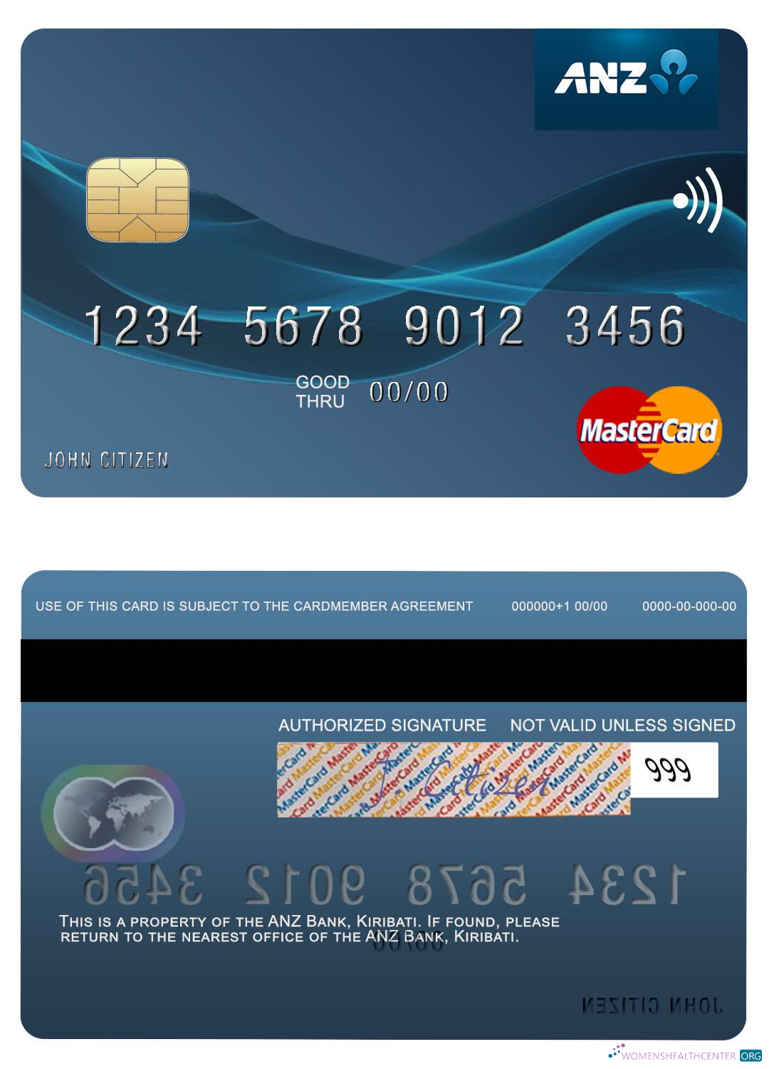 Download Kiribati ANZ Bank mastercard Photoshop template